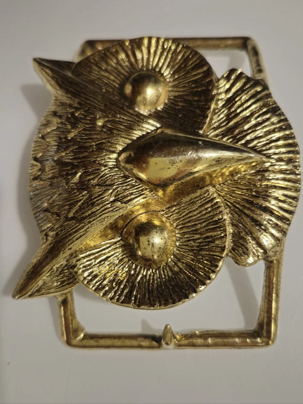 Vintage Gold Tone Owl Belt Buckle Statement Boho Western Unisex